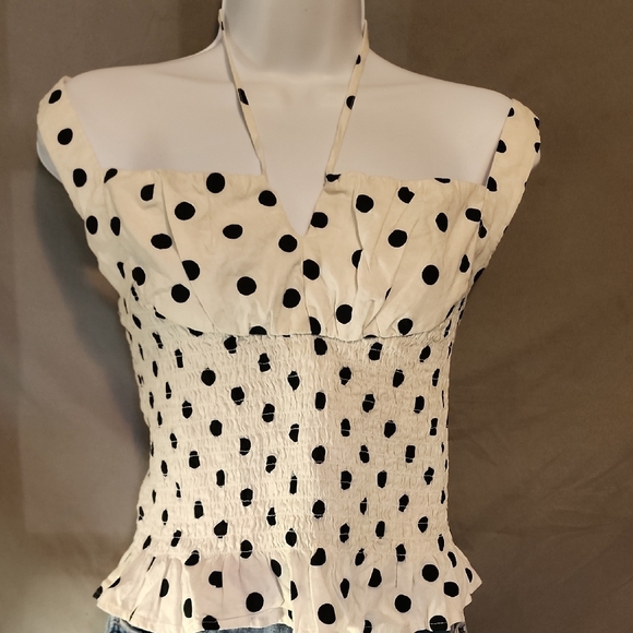 Gianni Bini Cream and Black Polka Dot Halter Tank Top - Picture 3 of 7